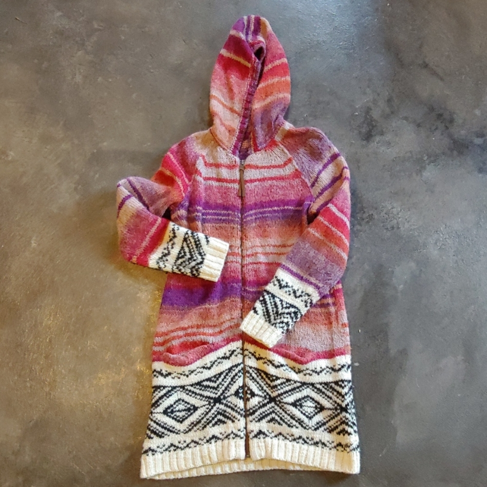 Fair Isle Hooded Tunic Length Sweater